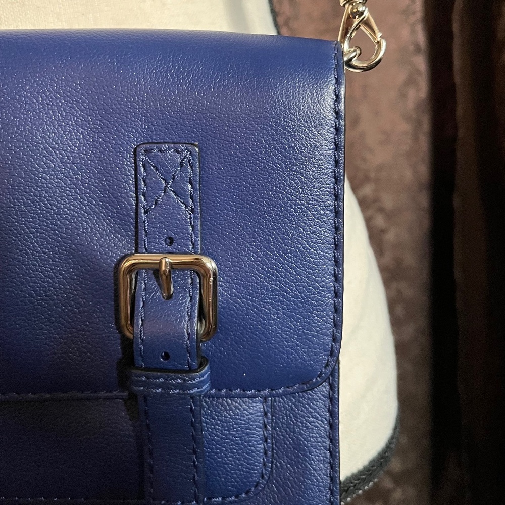 Kate Spade Bright Navy Blue Leather Magnetic Buckle Flap Crossbody Bag  NWOT - Picture 3 of 11